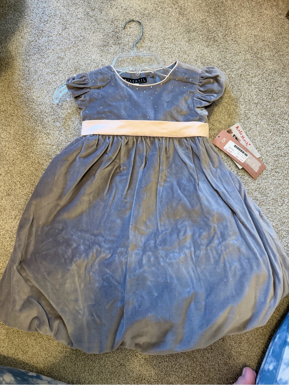 NWT Biscotti Collezioni Velvet Dress 5 Silver Rhinestone Pink Bow Holiday Party